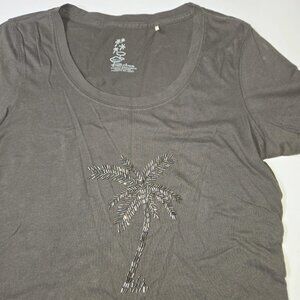 Tommy Bahama Ladies‎ X-Small Short Sleeve Tee Shirt Beaded Palm Tree Design